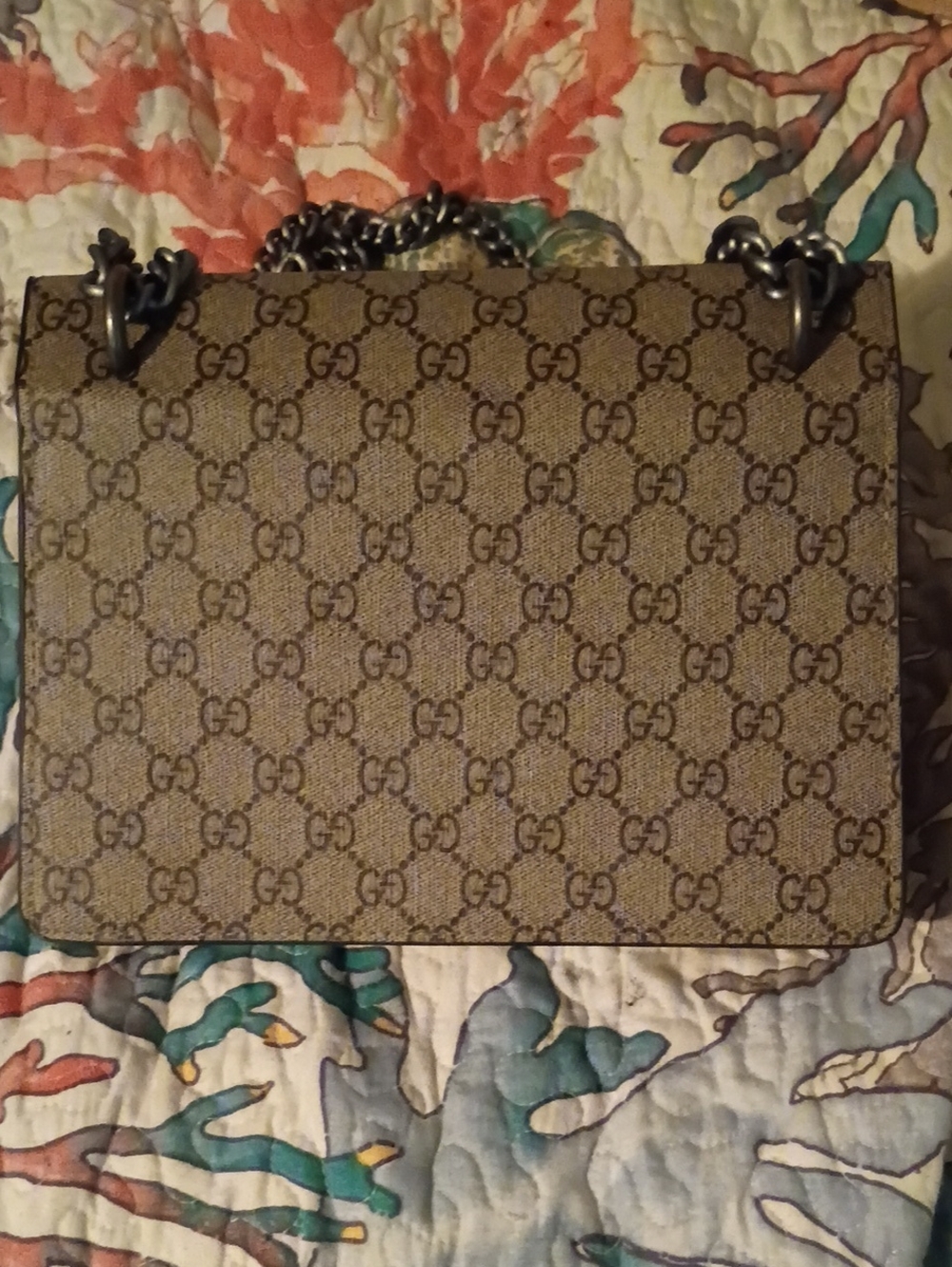 Gucci Beige GG Supreme Shoulder Bag with Silver Chain - Picture 6 of 6
